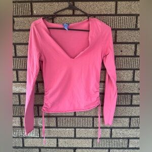 Lilu Vintage Y2K Long Sleeve V Neck Shirt 100% Cotton Size XS